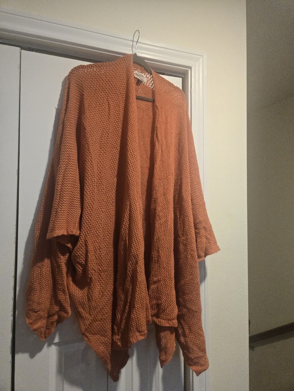 Lightweight Open-Front Knit Cardigan - Orangey Coral